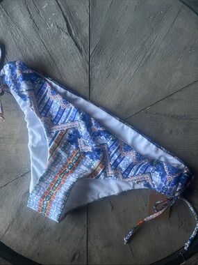 Rachel Blue Multicolor Geometric Tie-Side Bikini Bottom